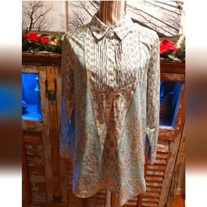 Soft Surroundings Paisley Sky Floral Pleated Tabitha Tunic Top SZ Petite Large
